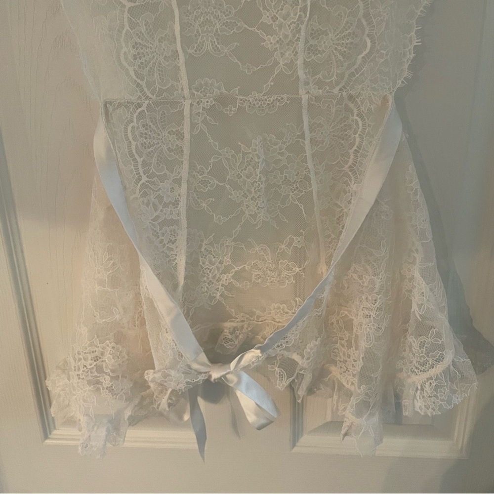 New! Victoria's Secret White Lace Apron Wicked Open Back Babydoll 22936 - Picture 5 of 10